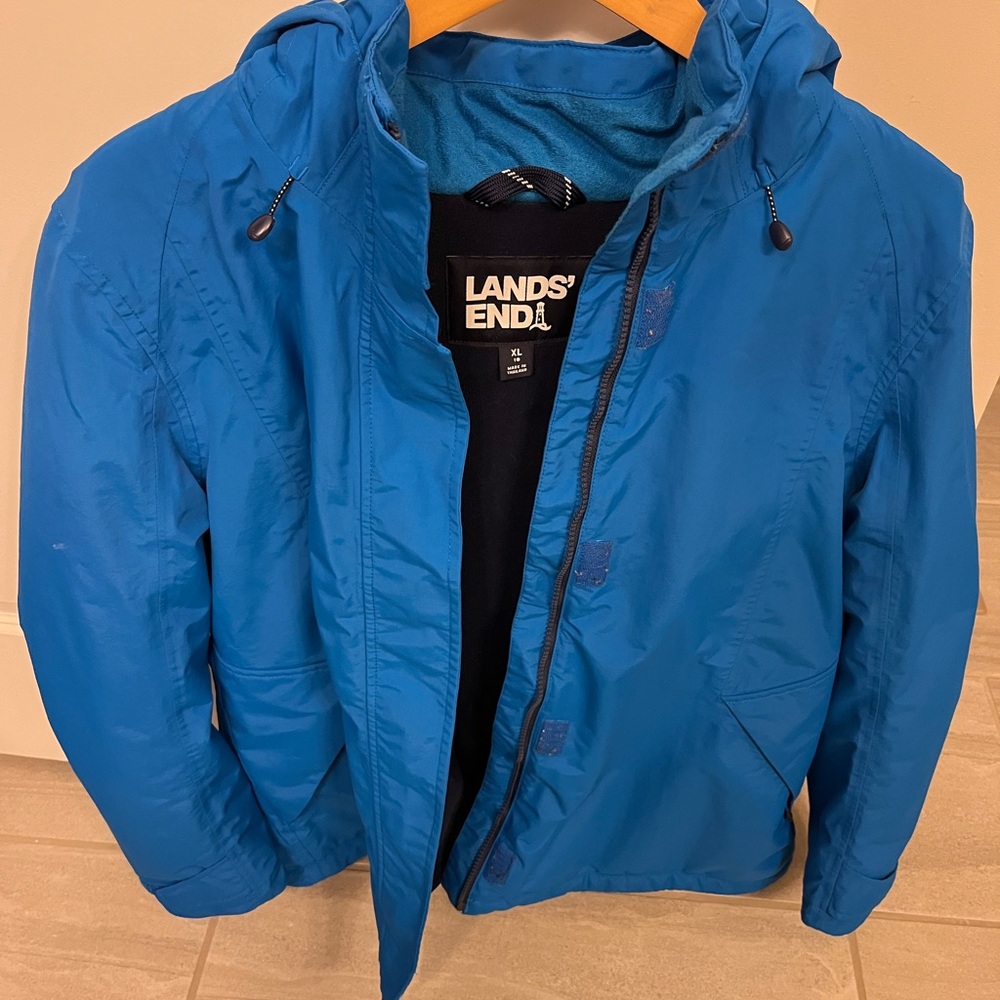 Lands' End Men's Bold Blue Hooded Raincoat